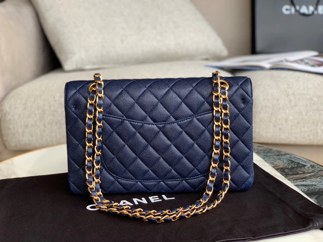 Сумка Chanel CF весна/лето 2019 — темно-синяя — 25 см