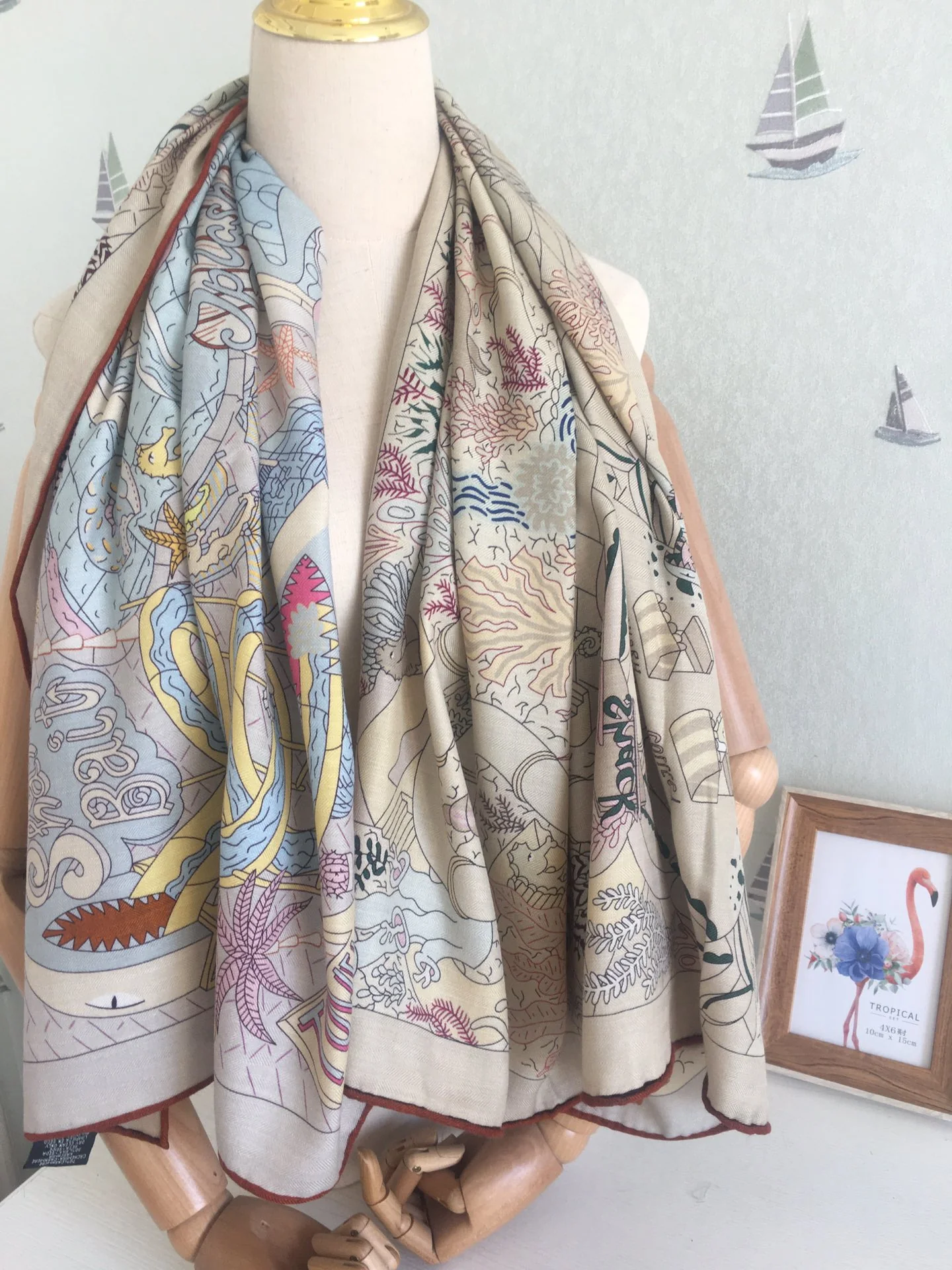 Двусторонний бархатный платок Hermes 140 - 1 шт.