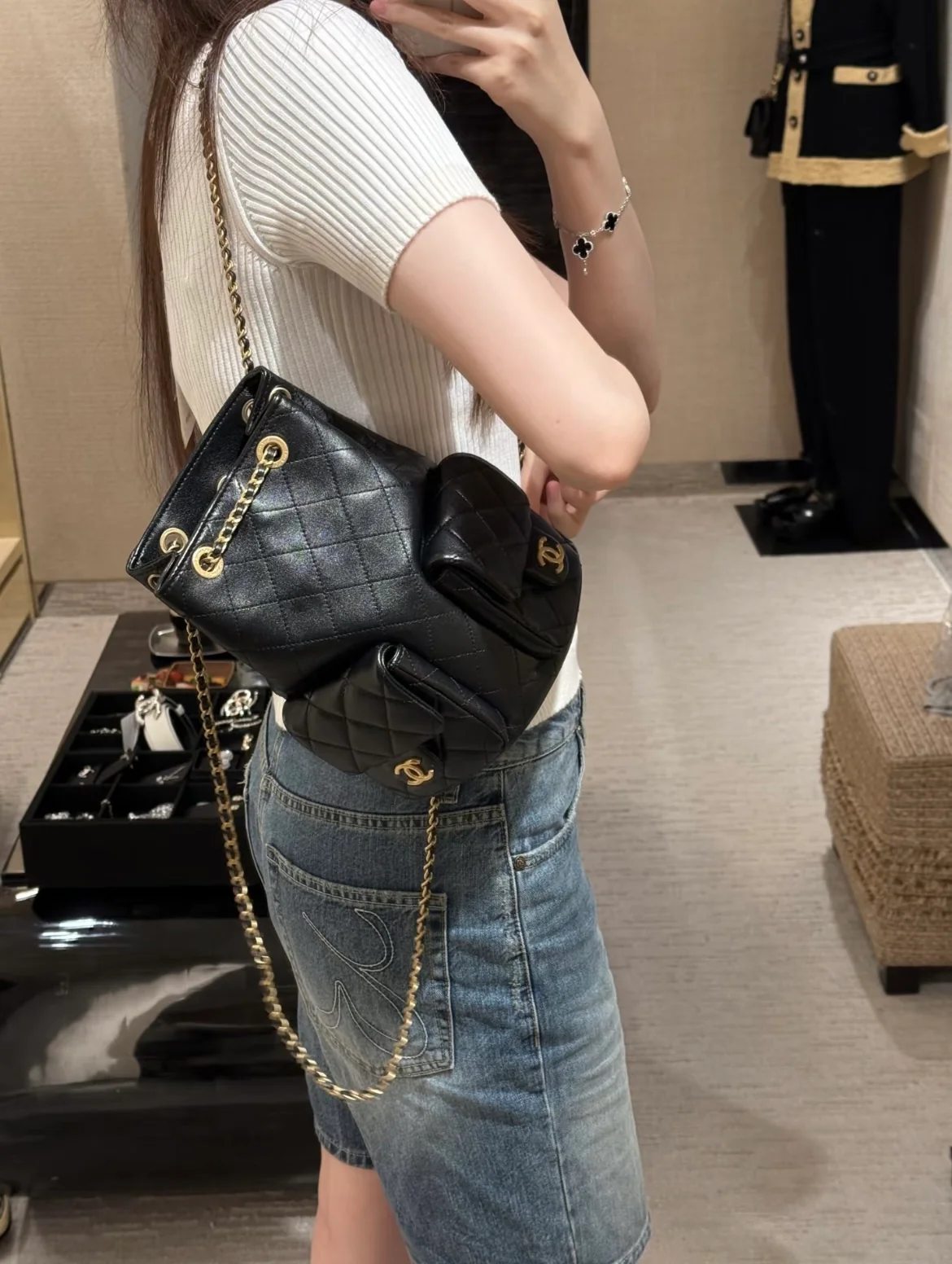 Рюкзак Chanel 25c на завязках - черный