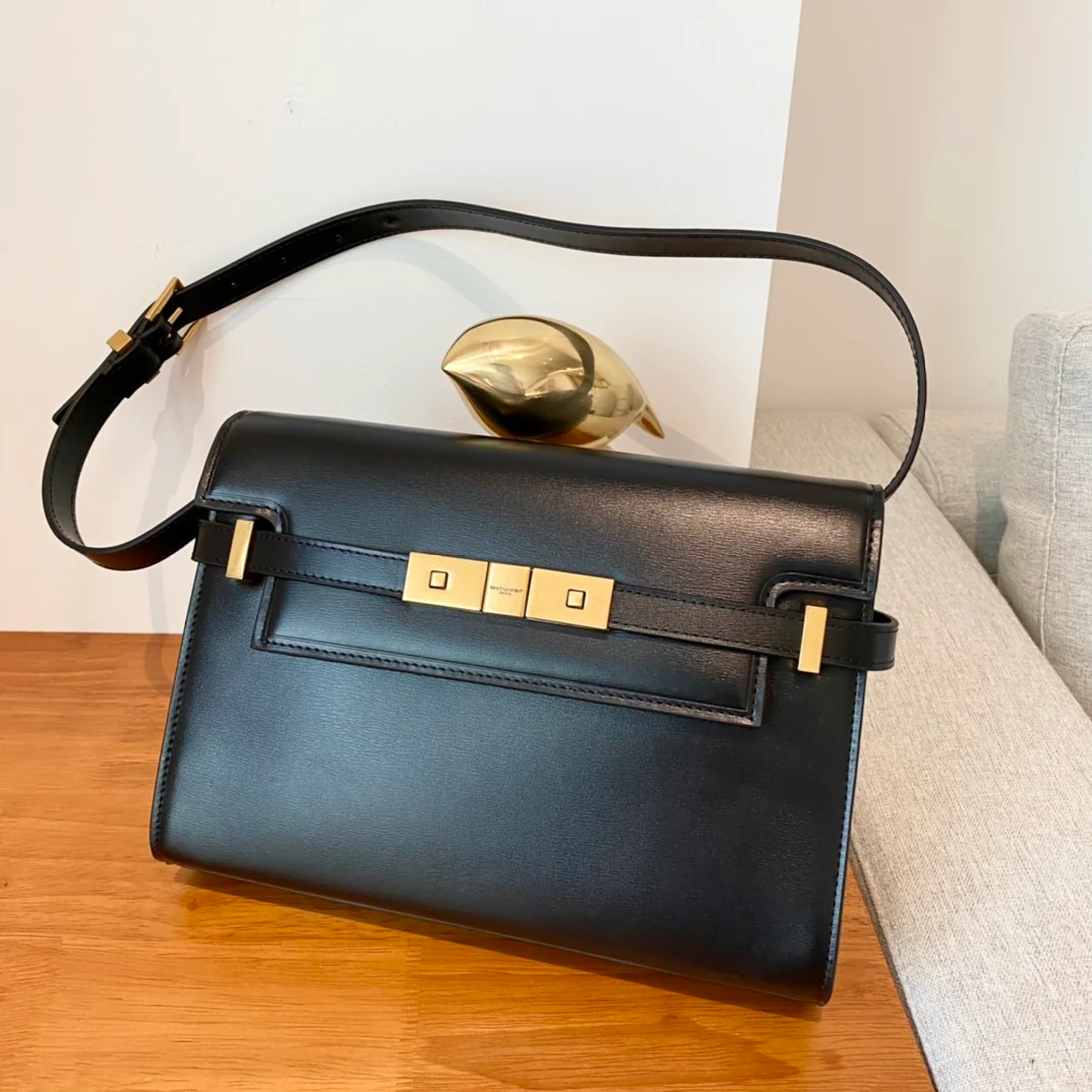 YSL Manhattan Small Black with Gold Pull