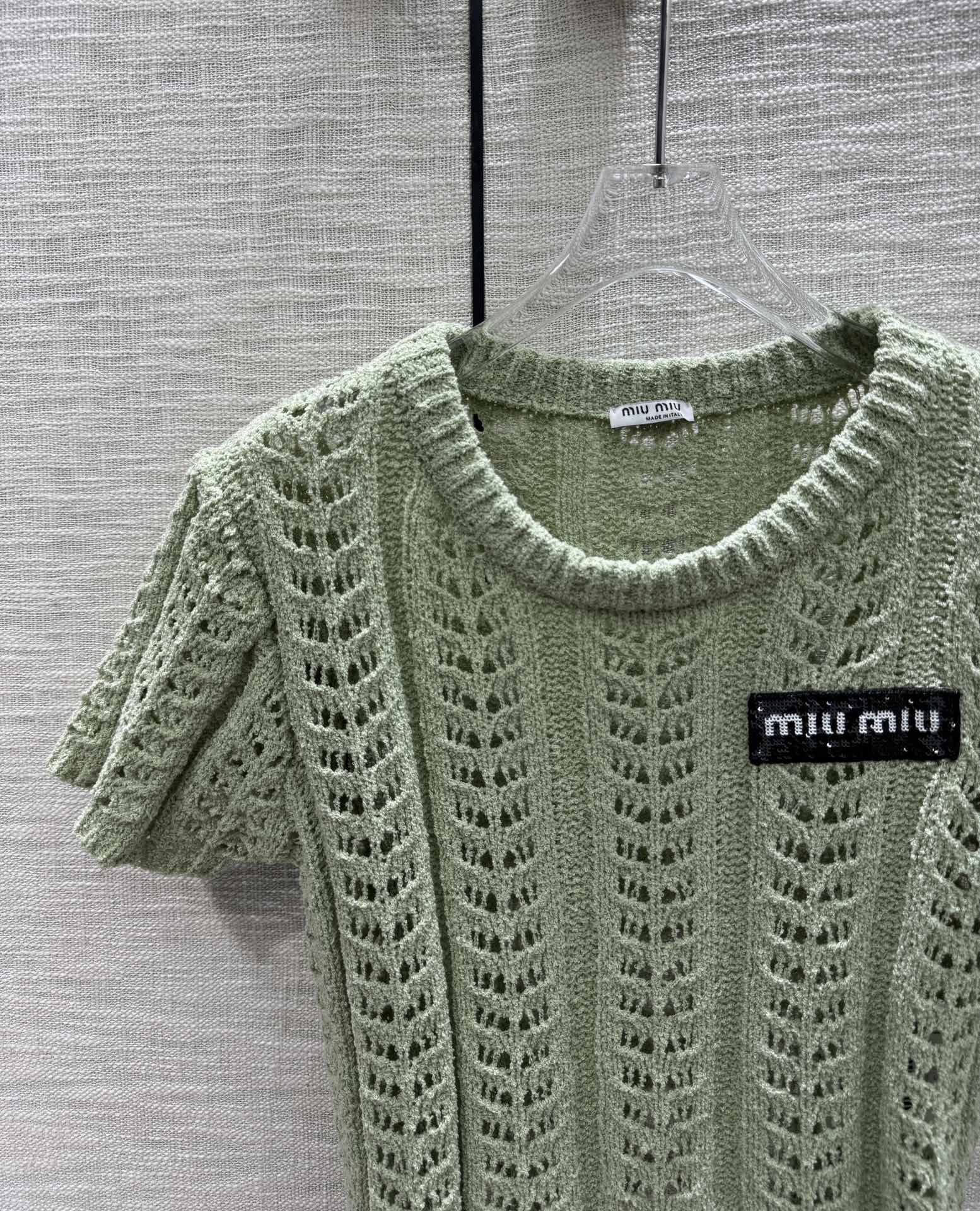 Miu Miu - 2404 - Ажурная вязка, короткие рукава - Зеленый