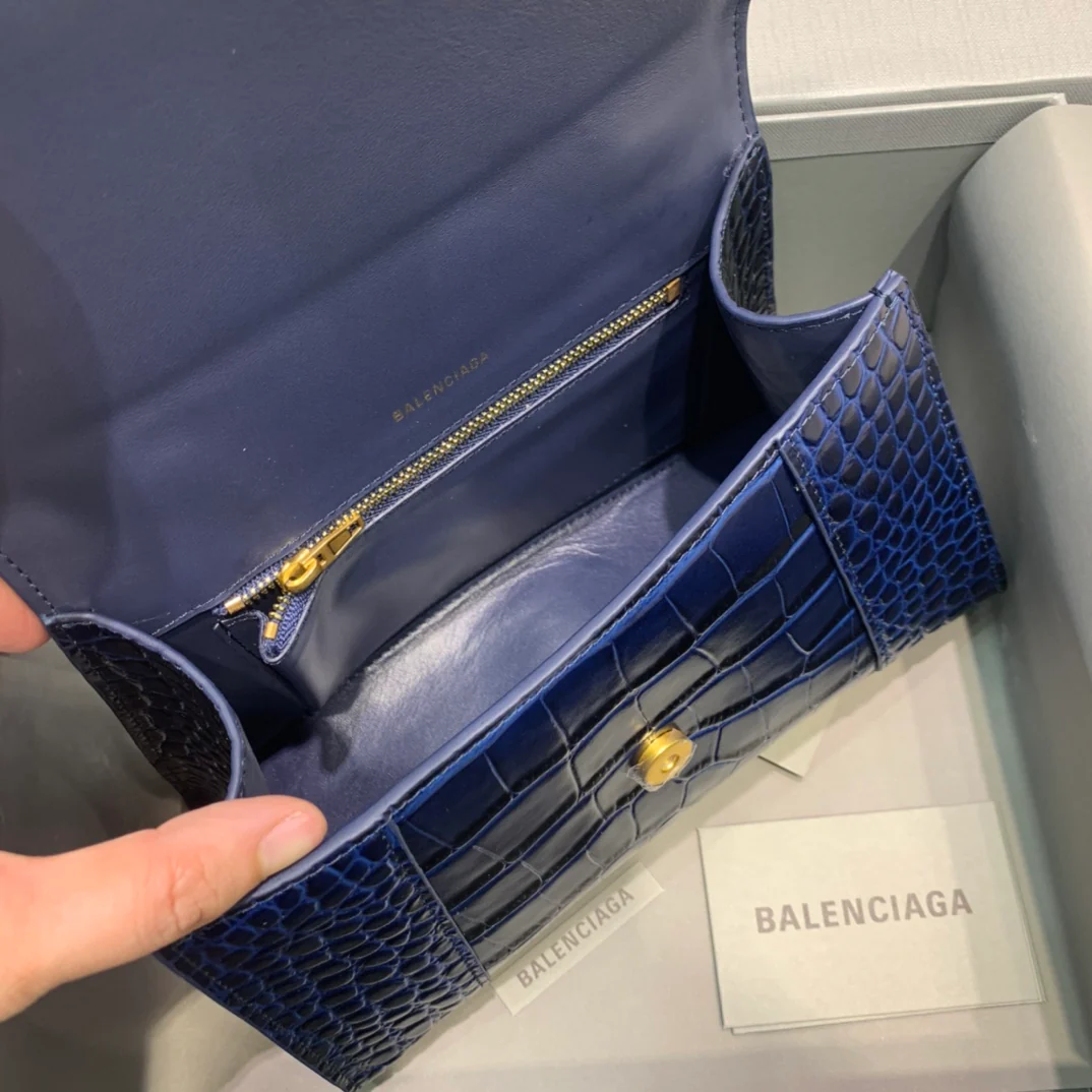 Сумка Balenciaga Hourglass – темно-синяя с крокодиловым принтом