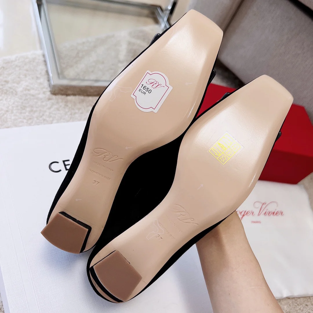 Туфли RV - Туфли на массивном перламутровом каблуке с узором в виде облаков - Черные - 4-5 см