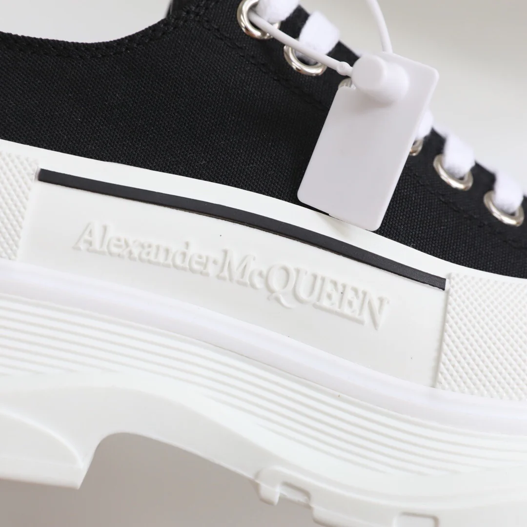 Мужские парусиновые туфли на платформе McQueen, черно-белые