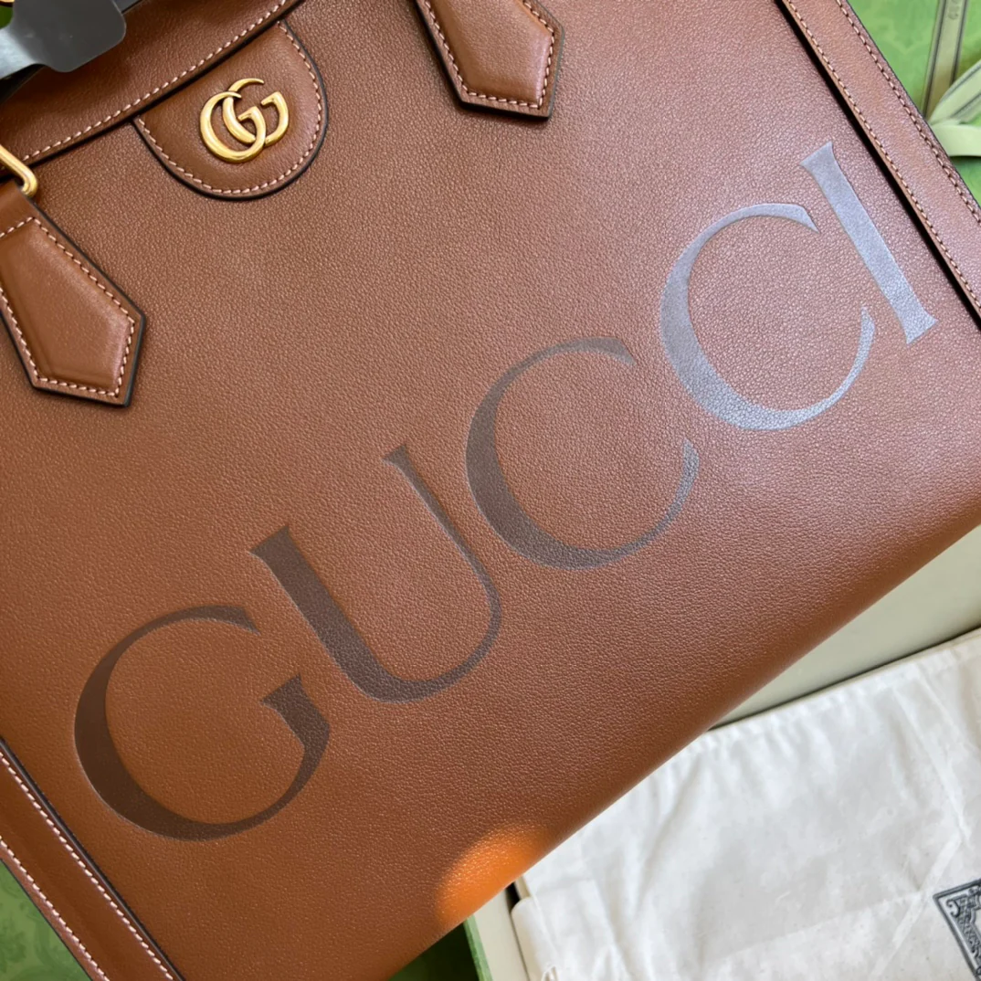 Сумка Gucci Bamboo — большая сумка-тоут — 35x30x14 см — коричневая, из натуральной кожи.