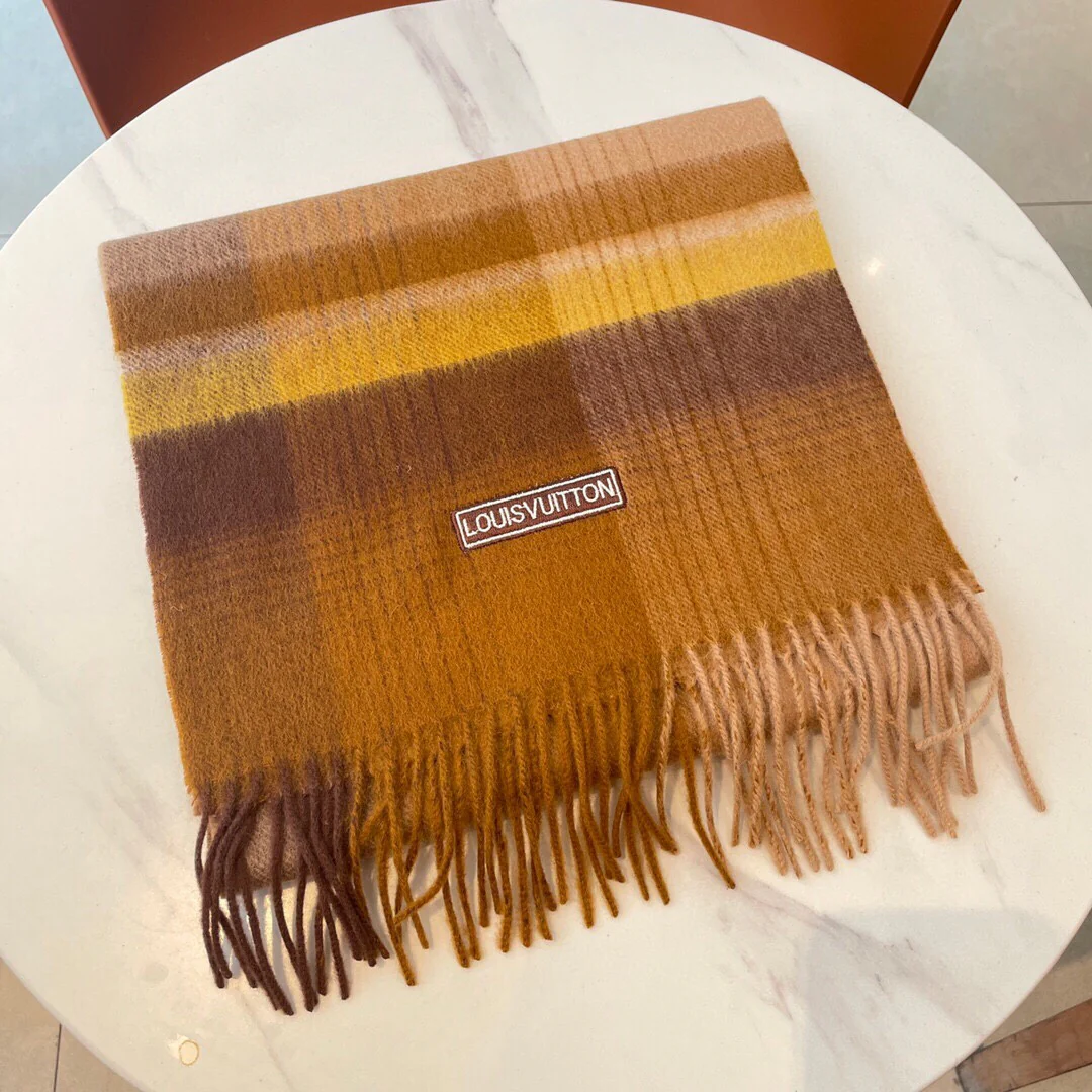 Шарф LV в полоску/клетку - 30 см - 180 см - 100 см - овечья шерсть