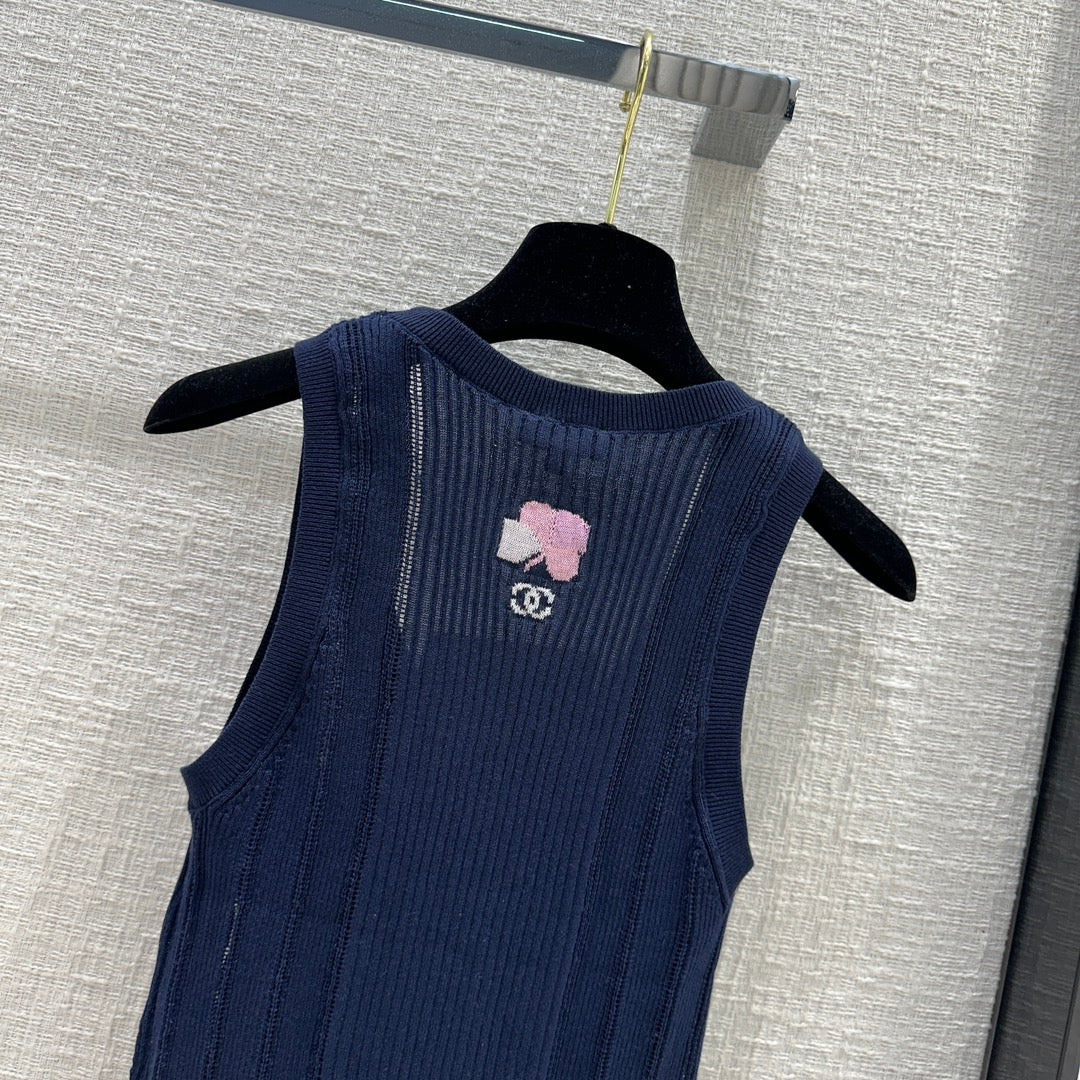 Chanel 2403 - Ажурный ребристый вязаный жилет - Синий