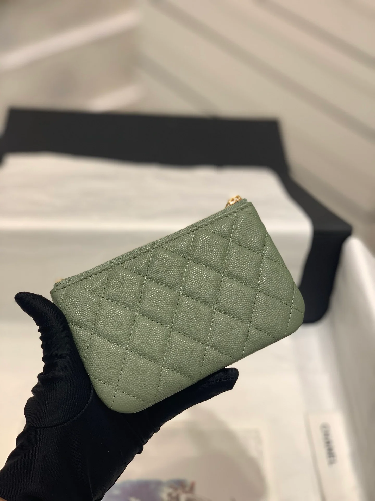 Классический кожаный кошелек на молнии Chanel 19 Series - зеленый