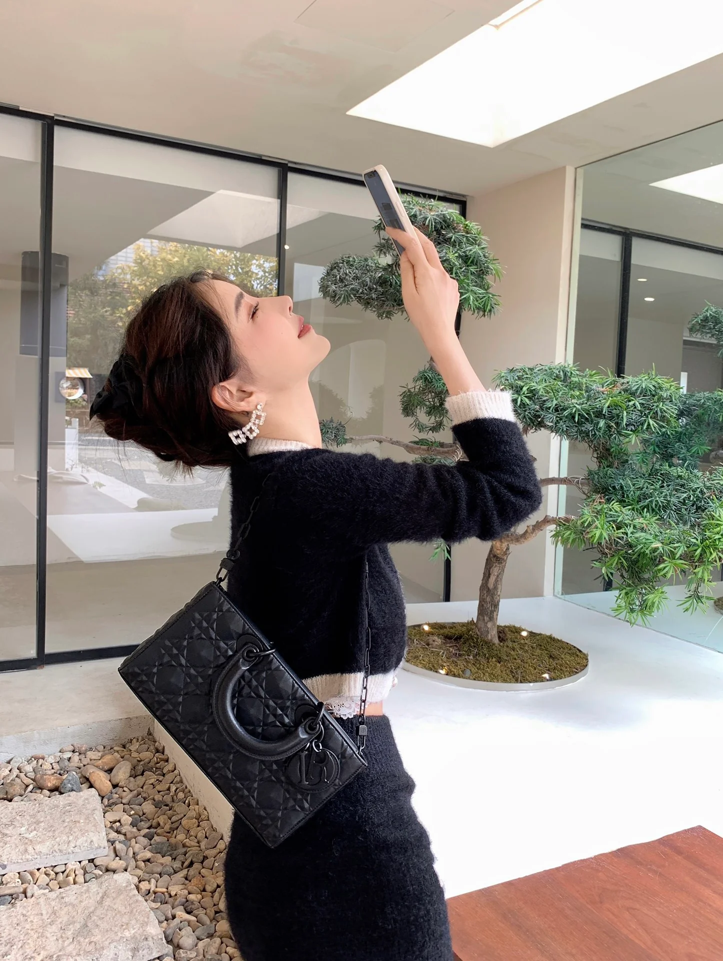 Dior Lady D'Joy, черная овечья кожа, средний размер