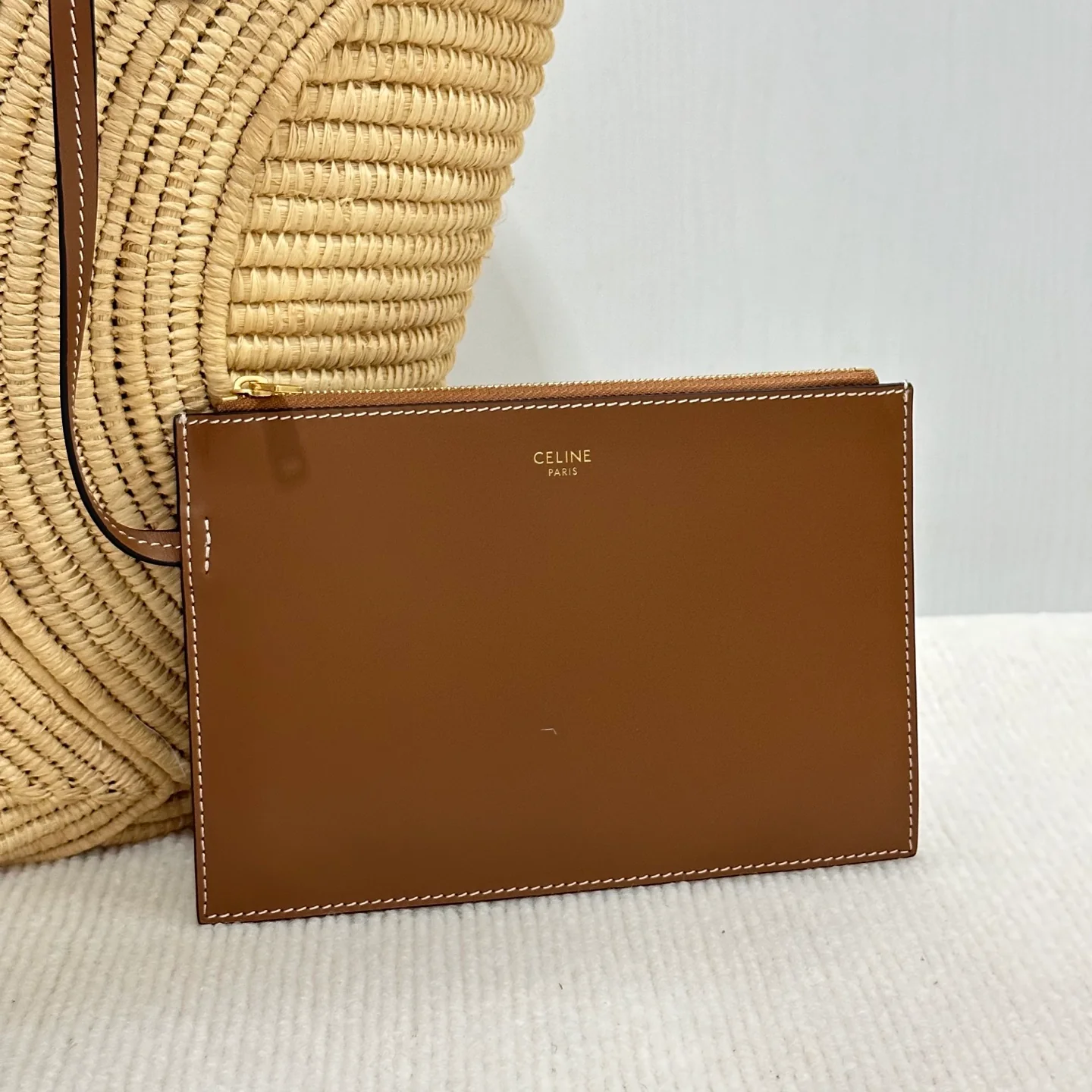 Плетеная кожаная корзина Celine Triomphe - большая