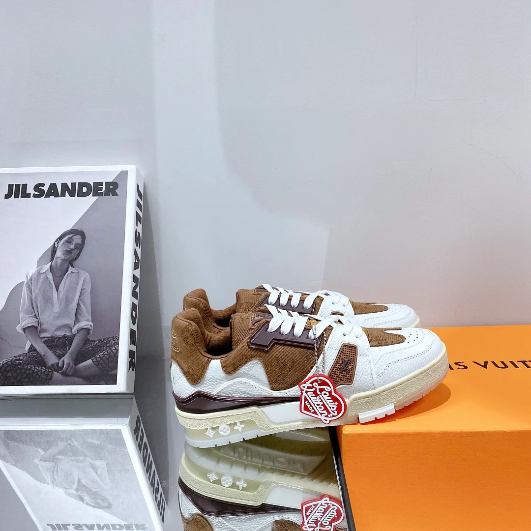 Обувь LV - кроссовки LV Trainer из джинсовой ткани с лоскутным дизайном - парный стиль