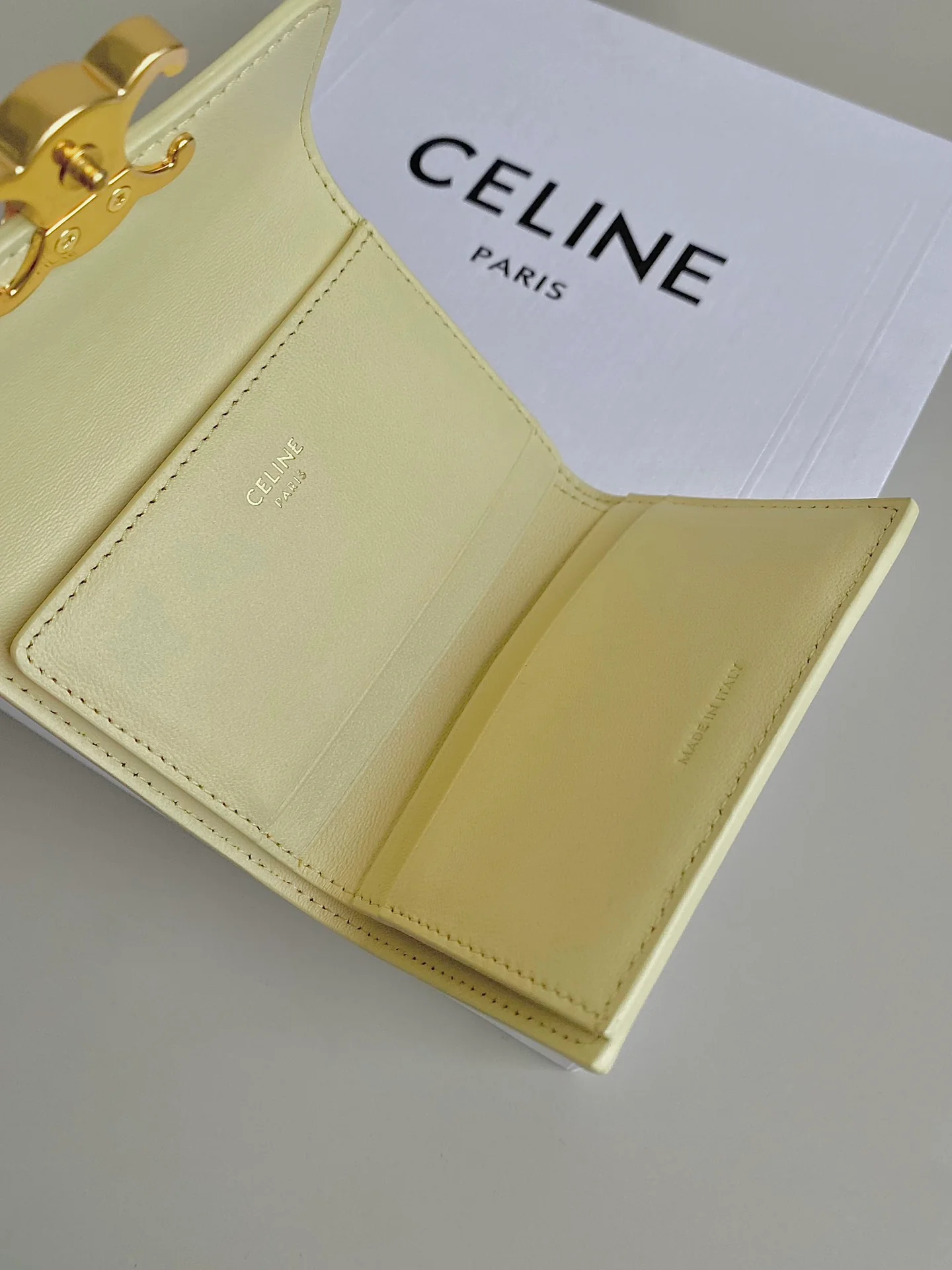 Универсальный кошелек-держатель для карт Celine Triomphe 2-в-1 - светло-желтый
