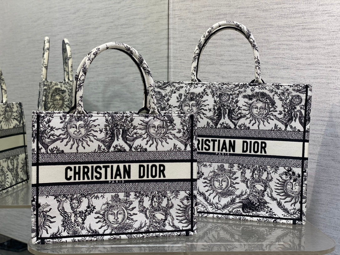 Коллекция Dior Весна/Лето 2024 - Сумка-тоут с вышивкой ?Солнечные лучи? - Черно-белая - Большой размер