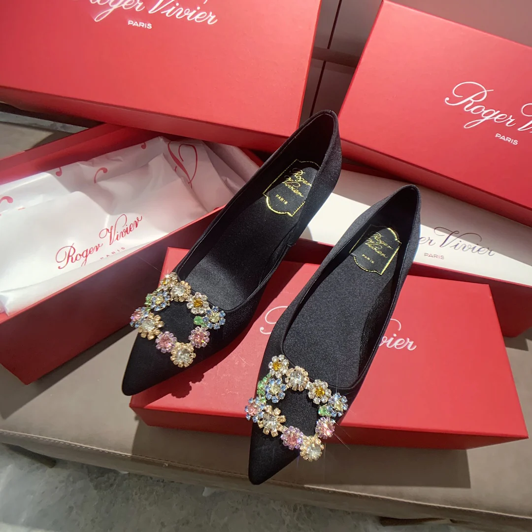 RV-Плоское дно-Шелковая пряжка со стразами-Черный-1