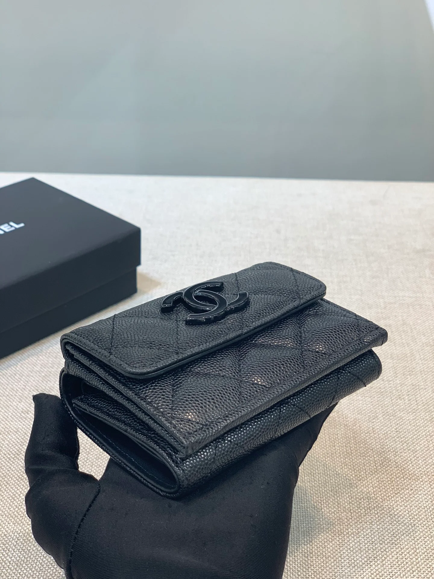 Chanel-菱格三折短夹 黑色