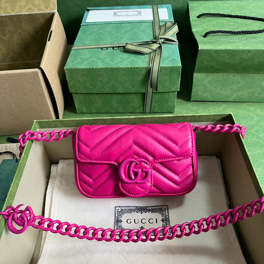 Мини-сумочка Gucci GG Marmont Chain Macaron Series Rose Pink.