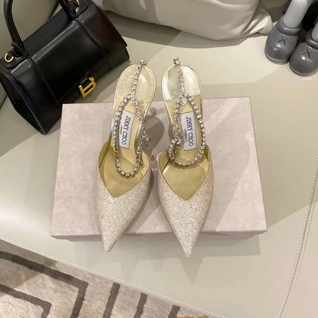 Jimmy - Цепочка с крестом и стразами - Туфли на высоком каблуке - Серебристо-белые