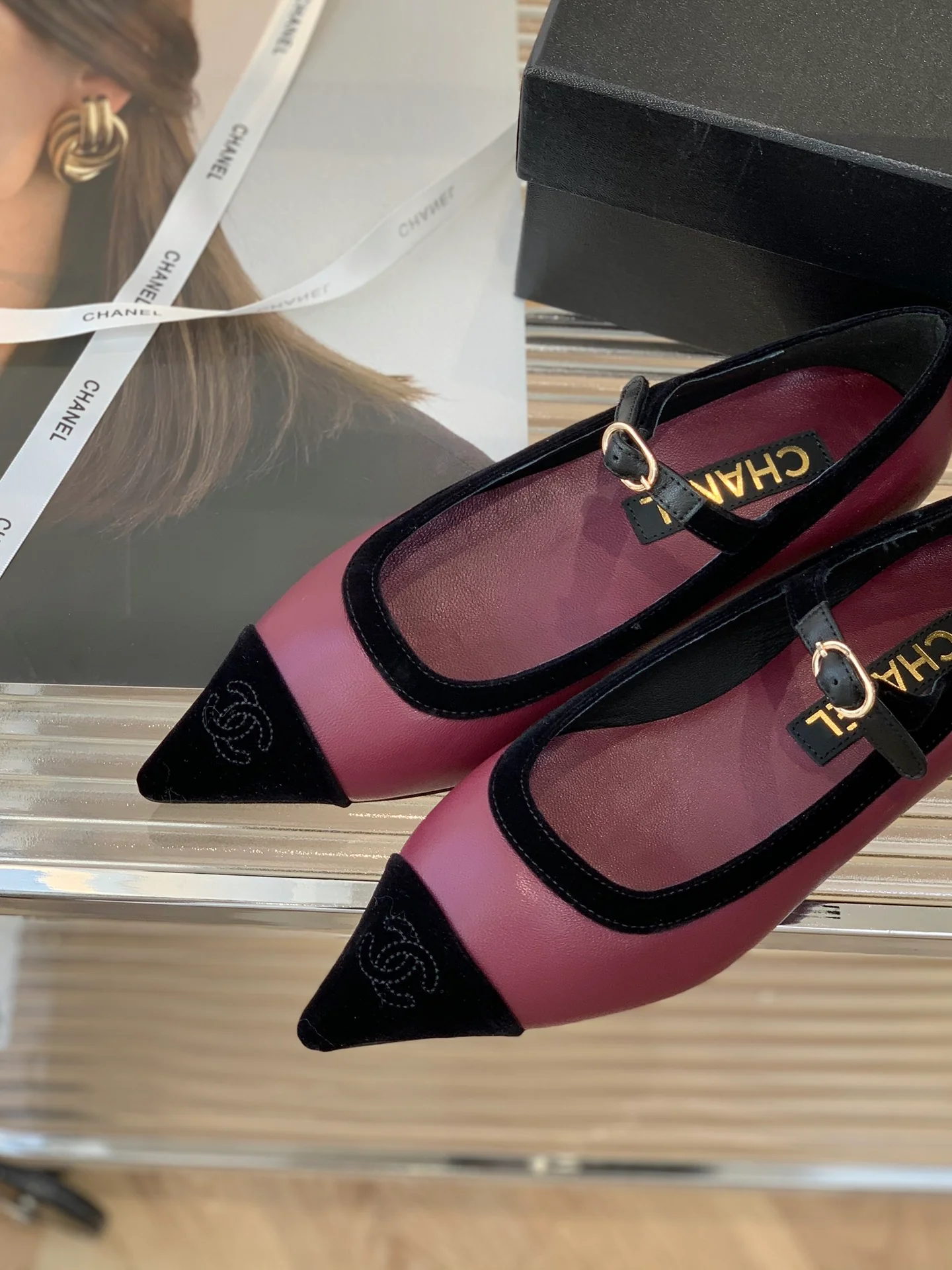 Туфли Мэри Джейн от Chanel - бархат и овечья кожа - фиолетовые