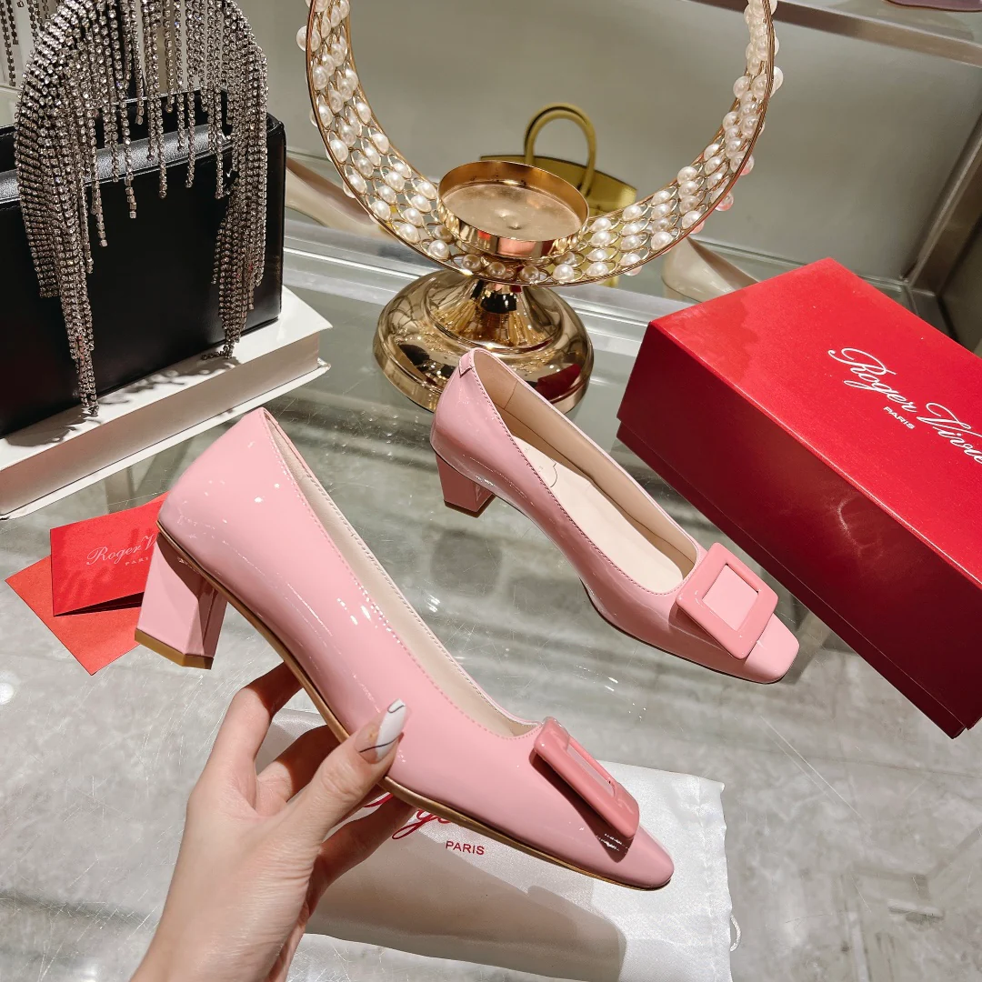 Обувь RV - Новинка весны 2023 - Лакированные туфли на низком каблуке - Розовые