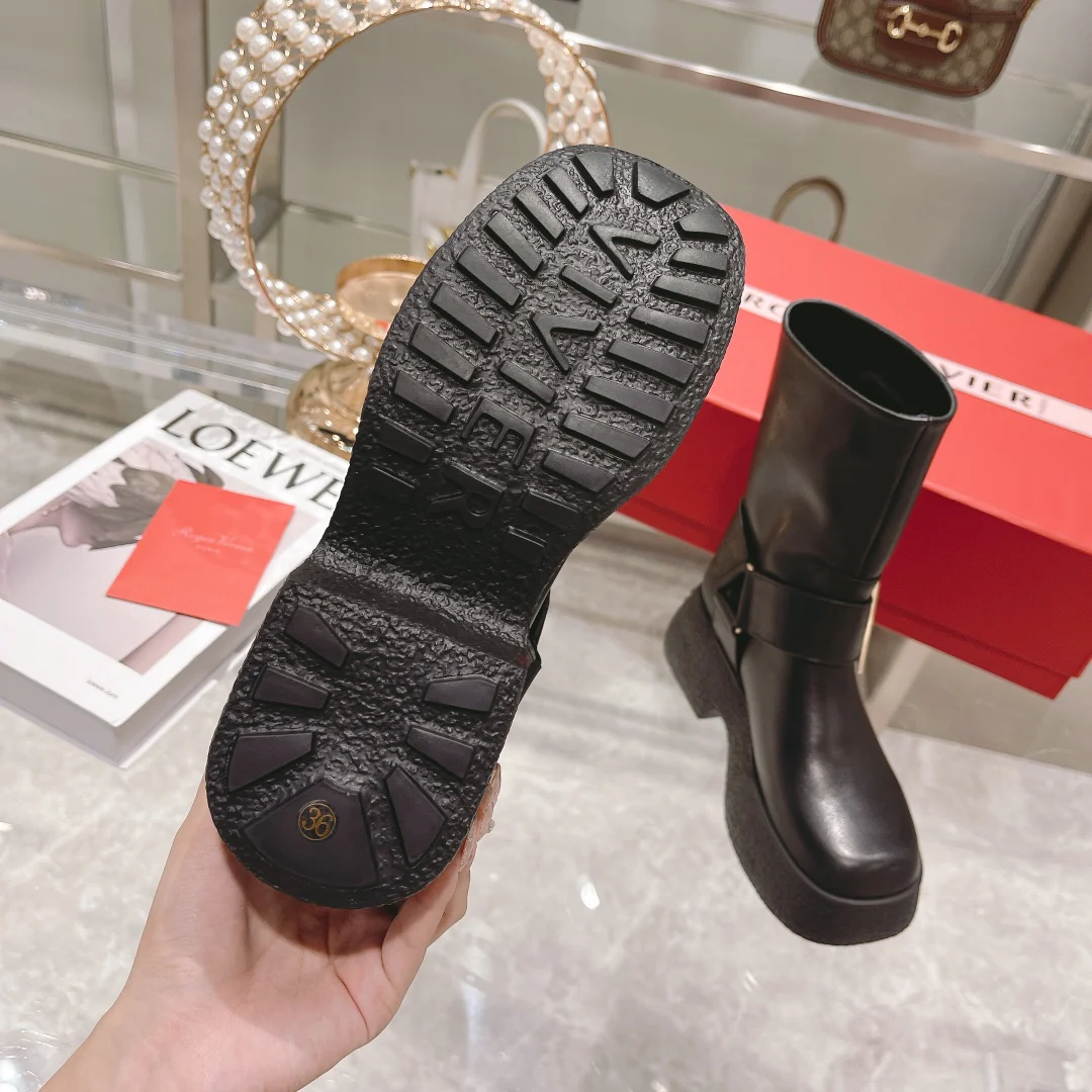 Мотоциклетные ботинки на толстой подошве с металлическими пряжками - 1