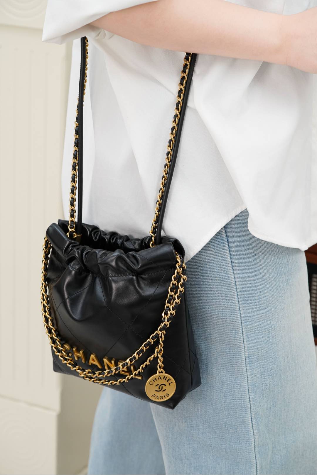 Мини-сумочка 23s-22 - Натуральная кожа - Черно-золотая