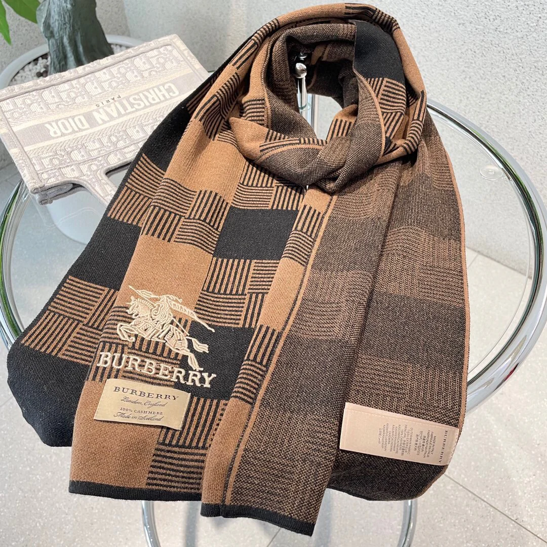 Классический шарф для верховой езды Burberry - 180 см - 32 см - 100 см - Импортный вязаный кашемир - Коричневый