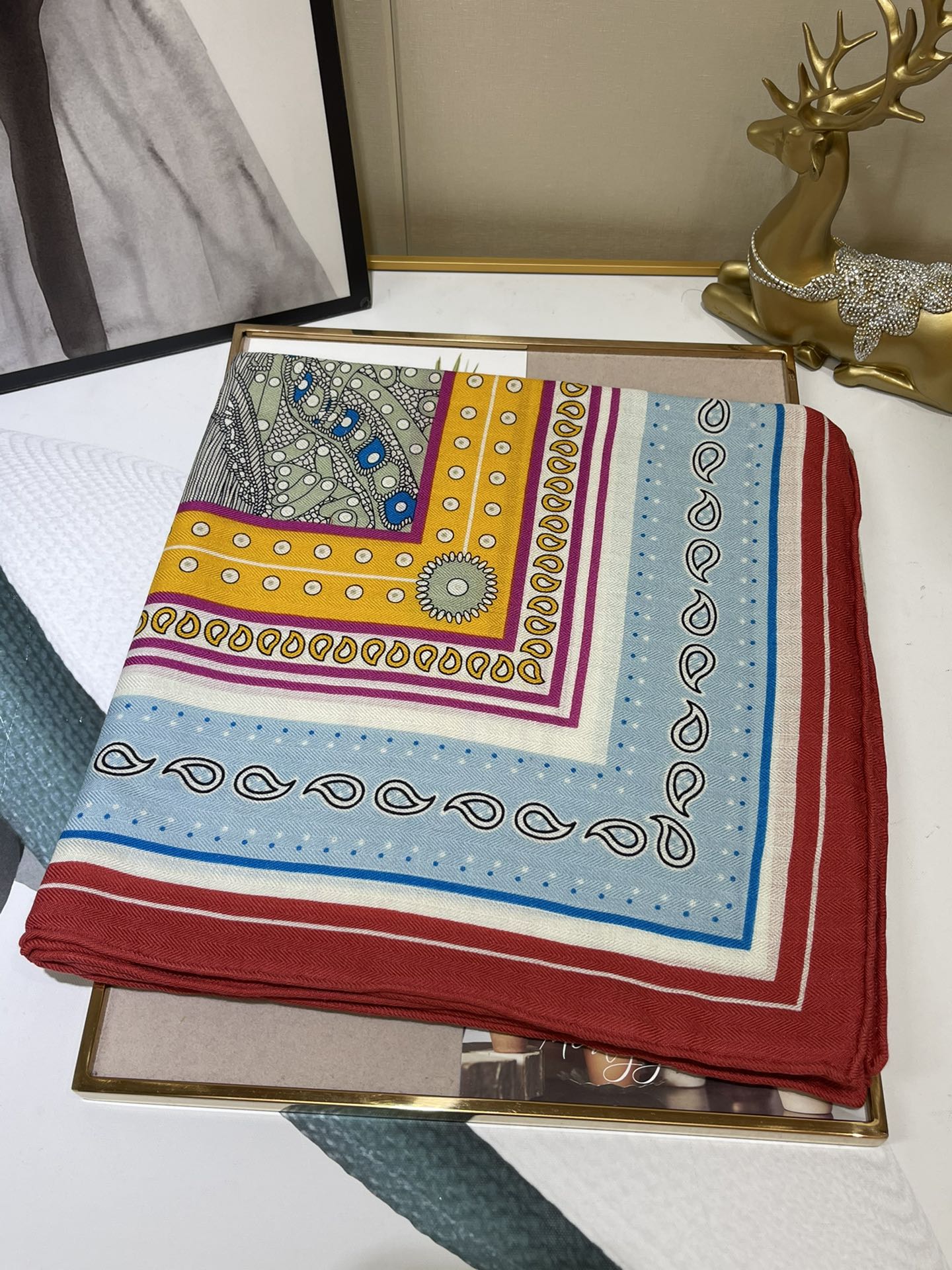 Бархатный шарф Hermes - 140 см - 30 - Шелк 70 - Шерсть