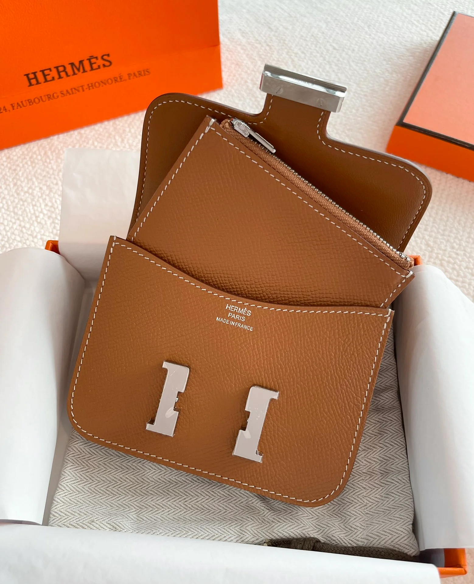 Hermes Constance Mini 19 Коричневая пряжка Epsom с серебряным покрытием
