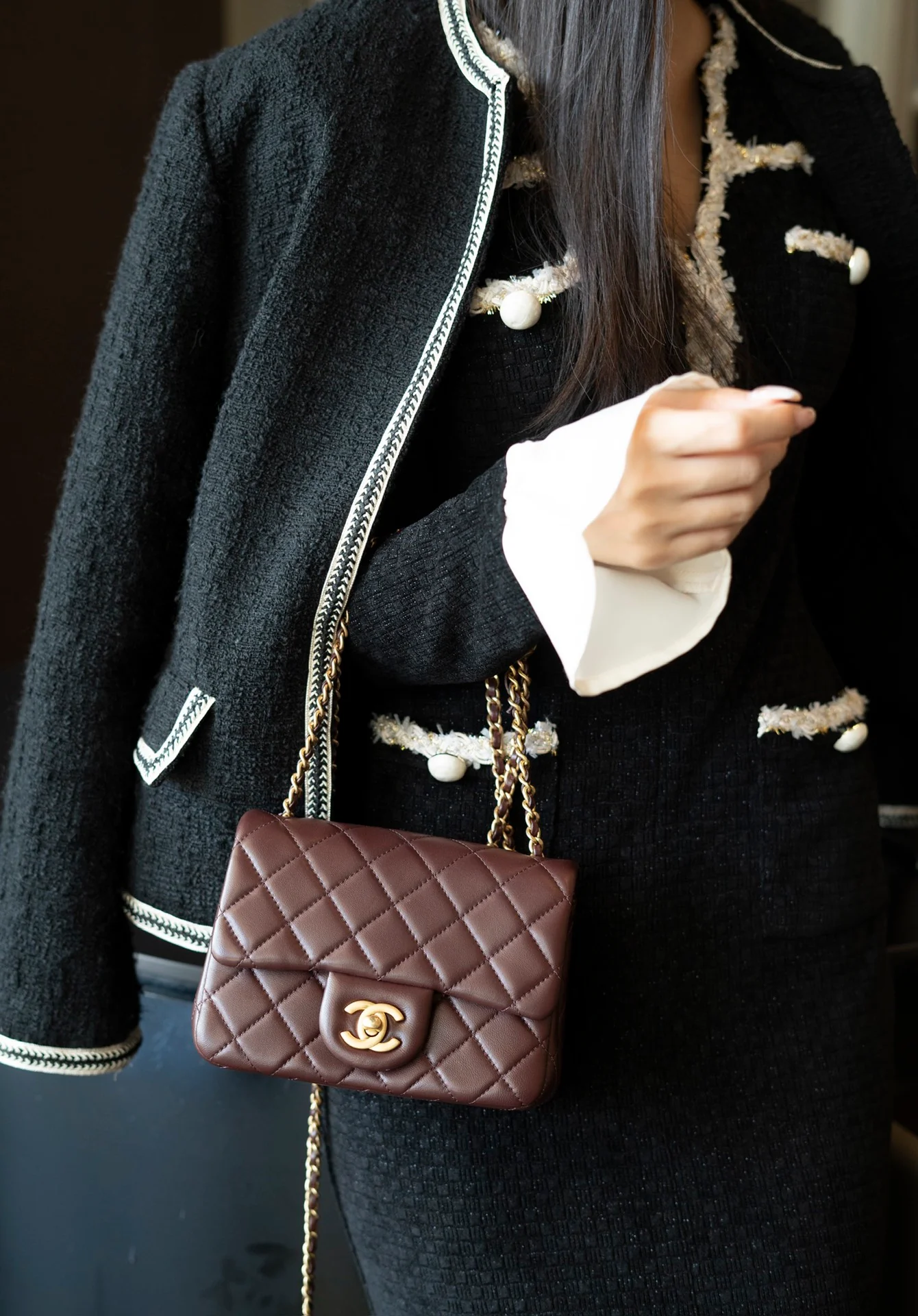 Chanel 24k CF Gold Ball Square Fat Man - Reddish Brown