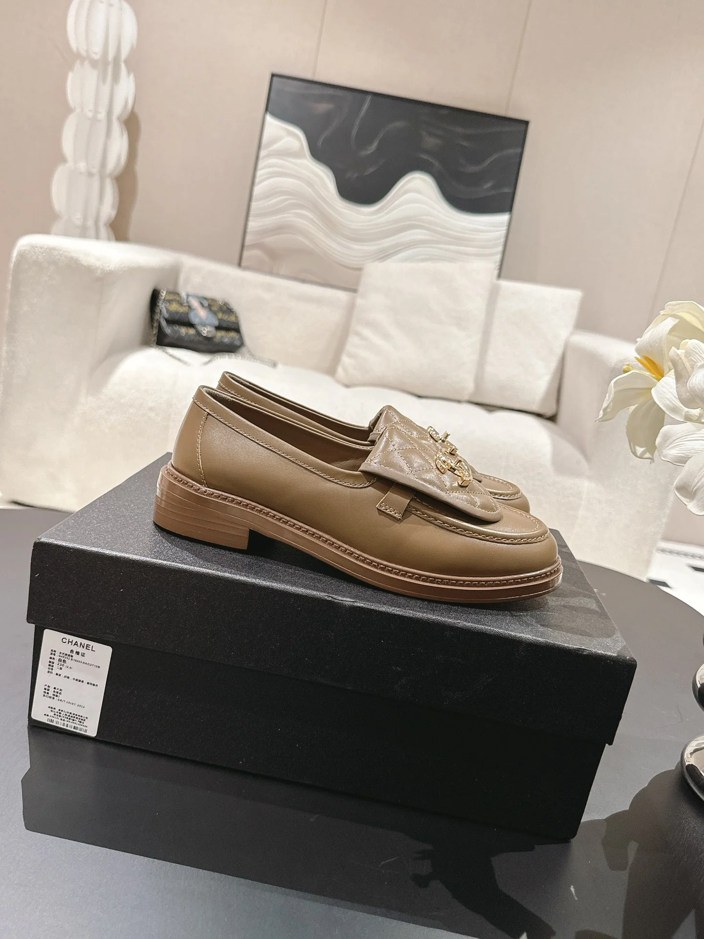 Лоферы Chanel 2024 в клетку - кофейно-коричневый