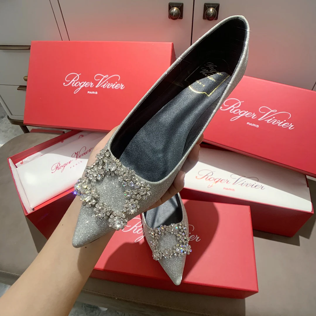 RV - Плоское дно - Шелк с пряжкой из страз - Серебристый