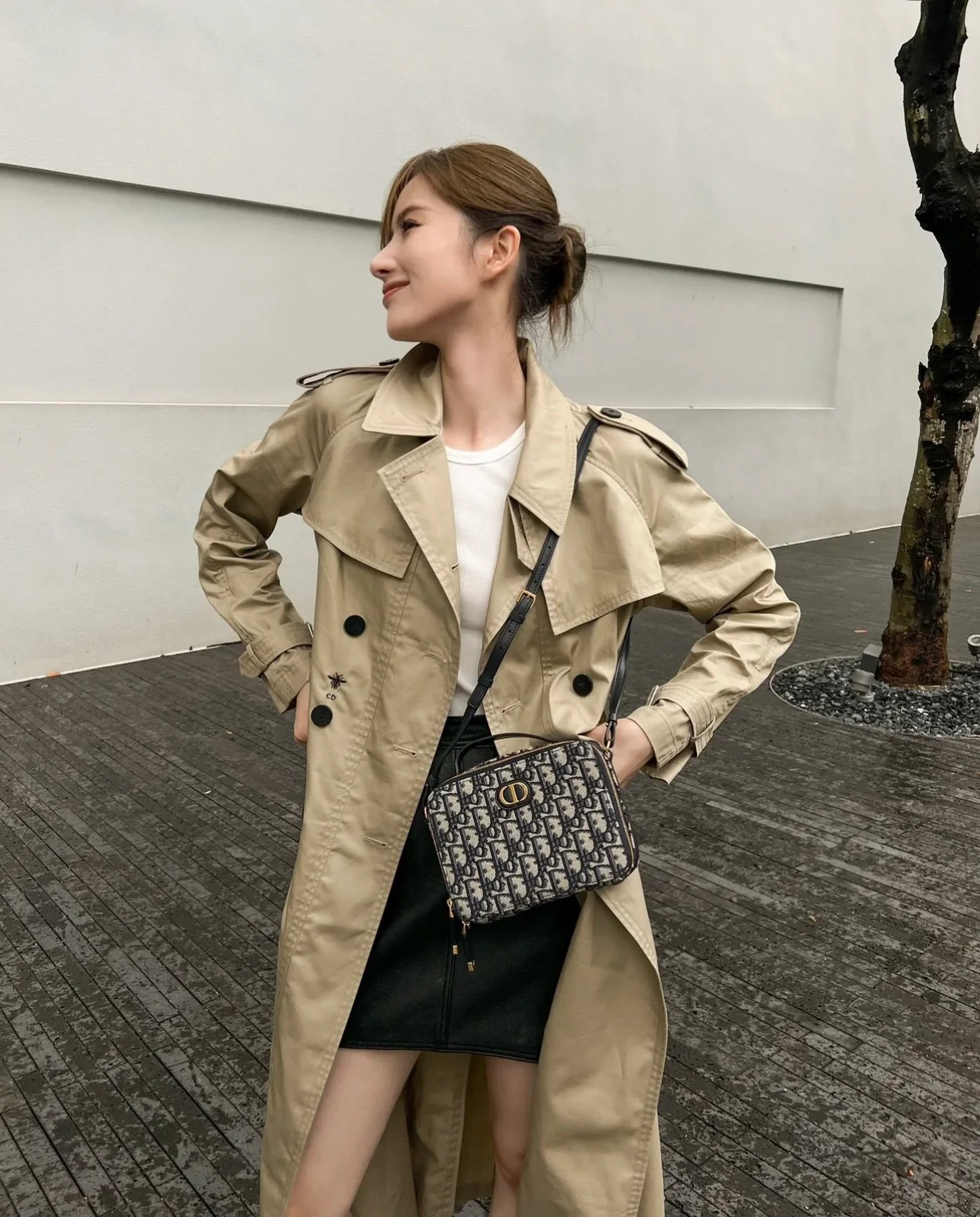 Сумка-бокс Dior Caro с монограммой Oblique — на фото в таком виде.