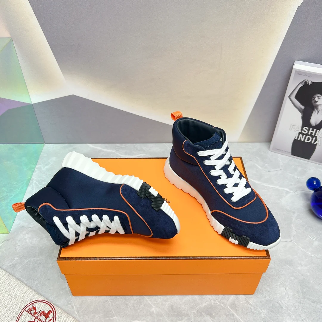 Новинка сезона весна/лето 2023 от Hermes - Высокие повседневные кроссовки - Унисекс - Черно-оранжевые