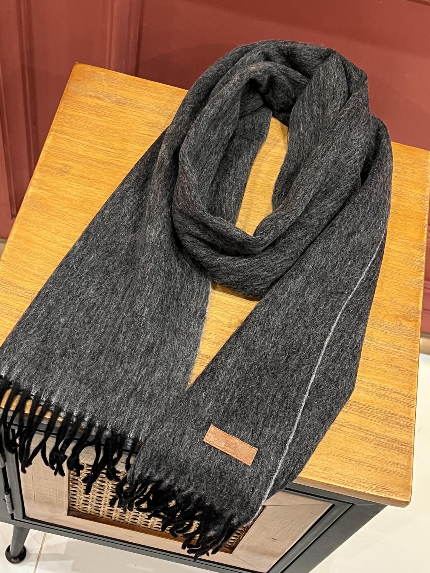 Двусторонний кашемировый шарф Hermes - 180-30 см - Изысканный монгольский кашемир - Темно-серый