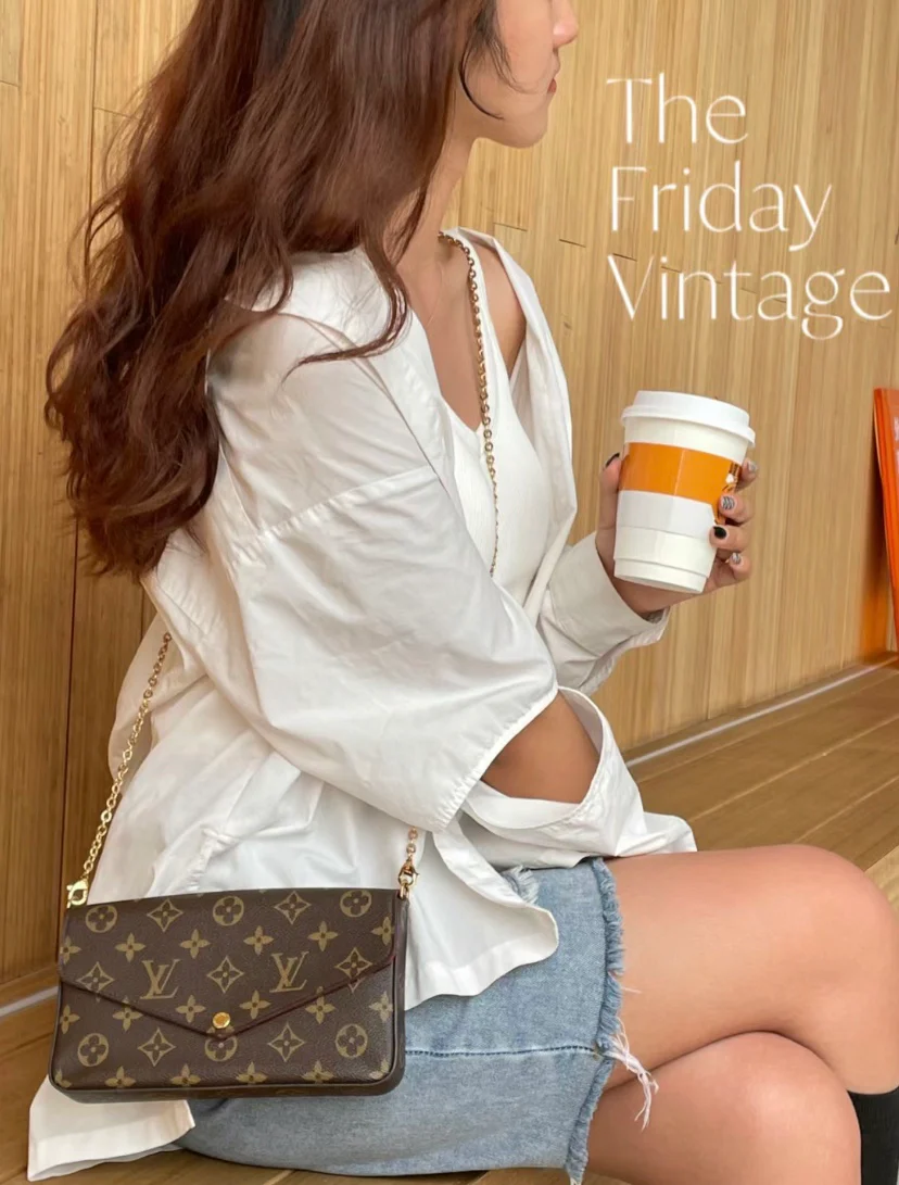 LV-m81896-felicie-pochette сумка с клапаном и карманом, коричневая