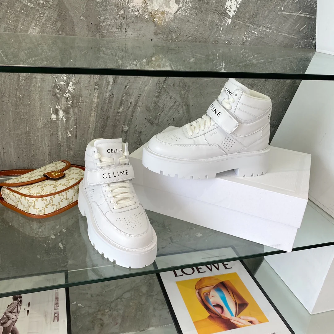 Новинка 2022 года от Celine - Высокие кроссовки - Классический баскетбольный стиль - Белые