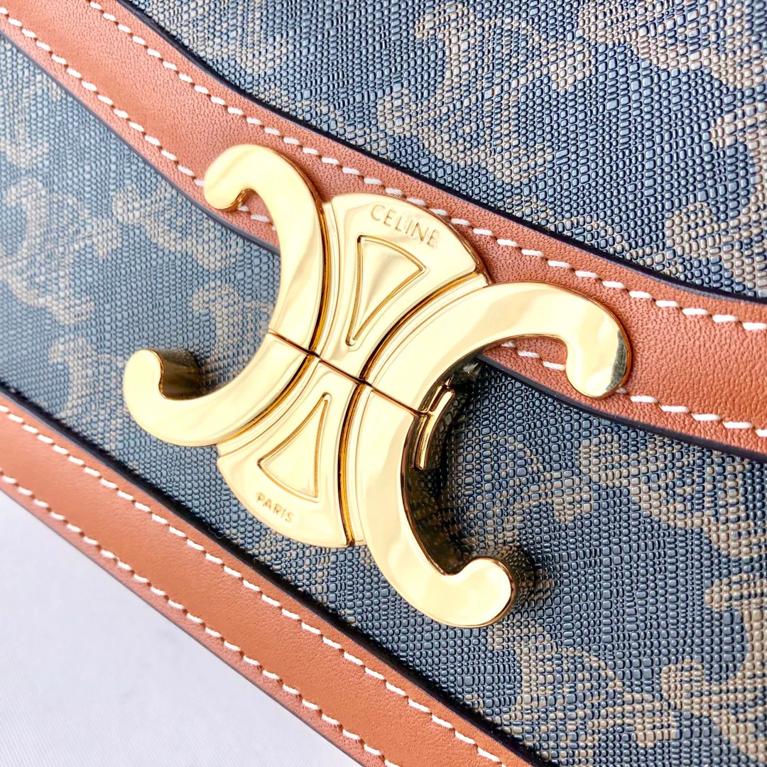 Сумка Celine Triomphe из телячьей кожи с покрытием и канвасом - подростковая - 18 - 5 см