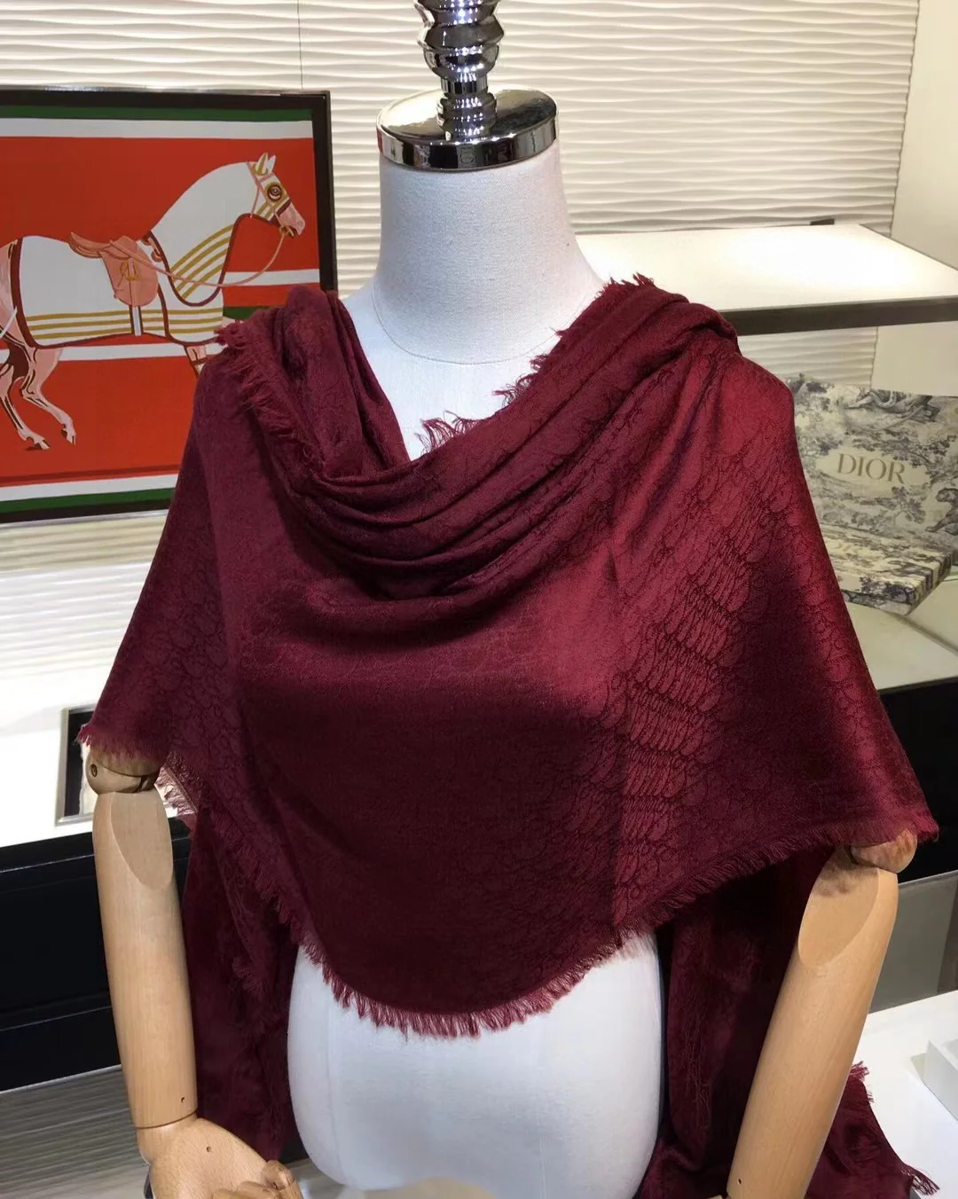 Dior - Жаккардовый длинный шарф с тонким узором - 110 см x 200 см - 100% кашемир - Красный