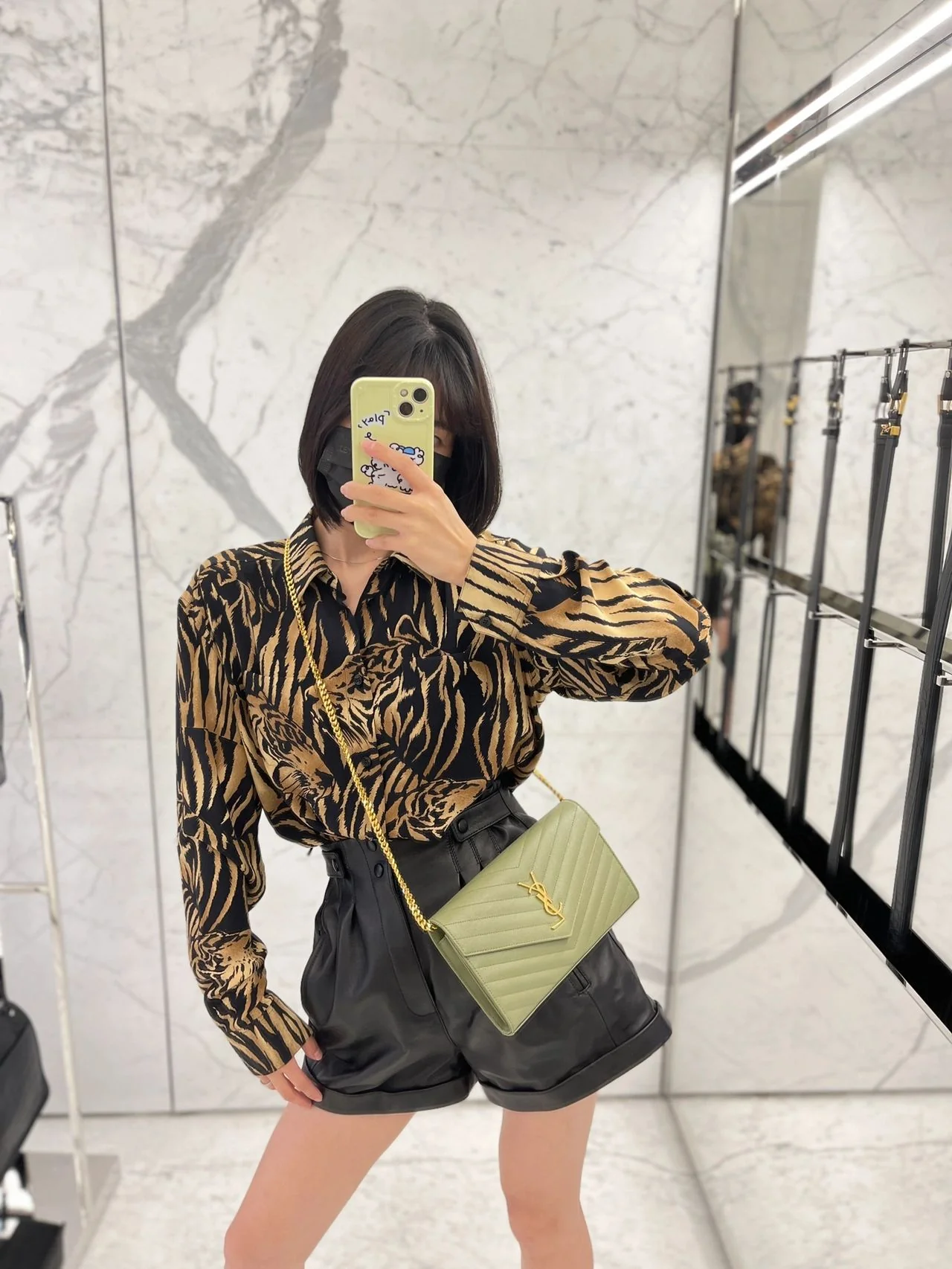 YSL Monogram Caviar WOC Avocado Green Gold Buckle 22cm 1