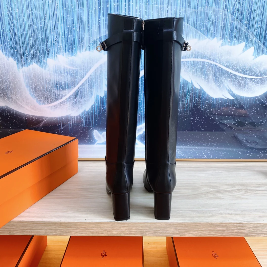 Кожаные сапоги Hermes на молнии - черные