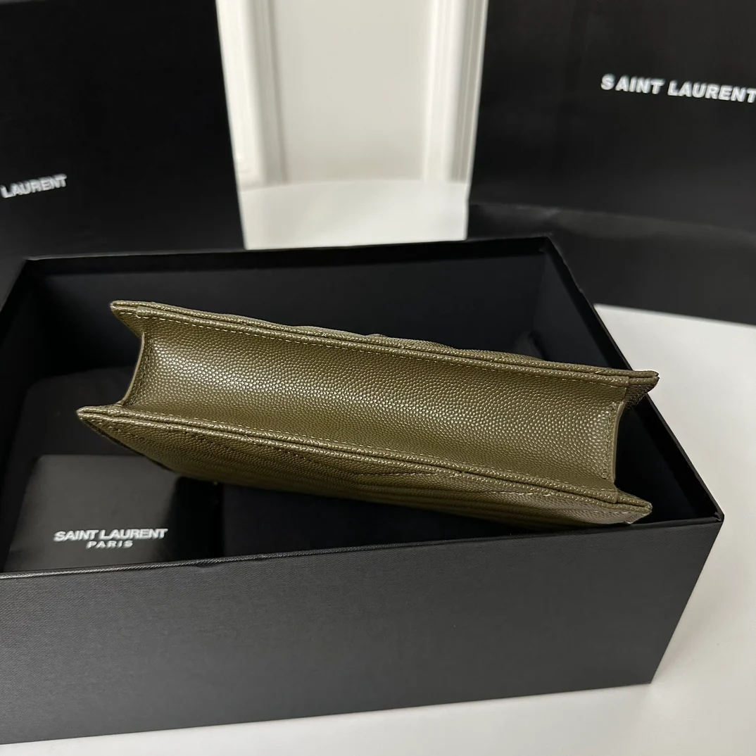 YSL Monogram Caviar WOC - темно-зеленый с золотой фурнитурой - 22 см