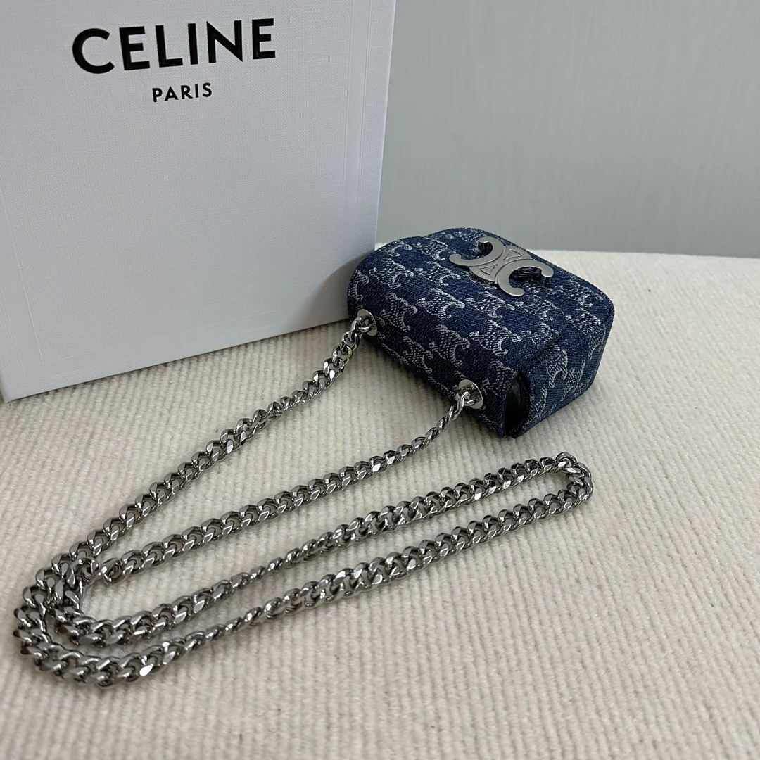 Мини-сумочка Celine Claude из денима на цепочке
