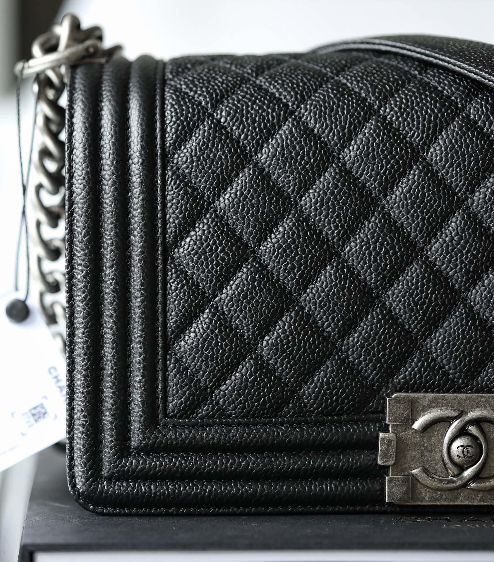 Chanel Le Boy Crystal Diamond Pattern Caviar - Medium - Black Silver