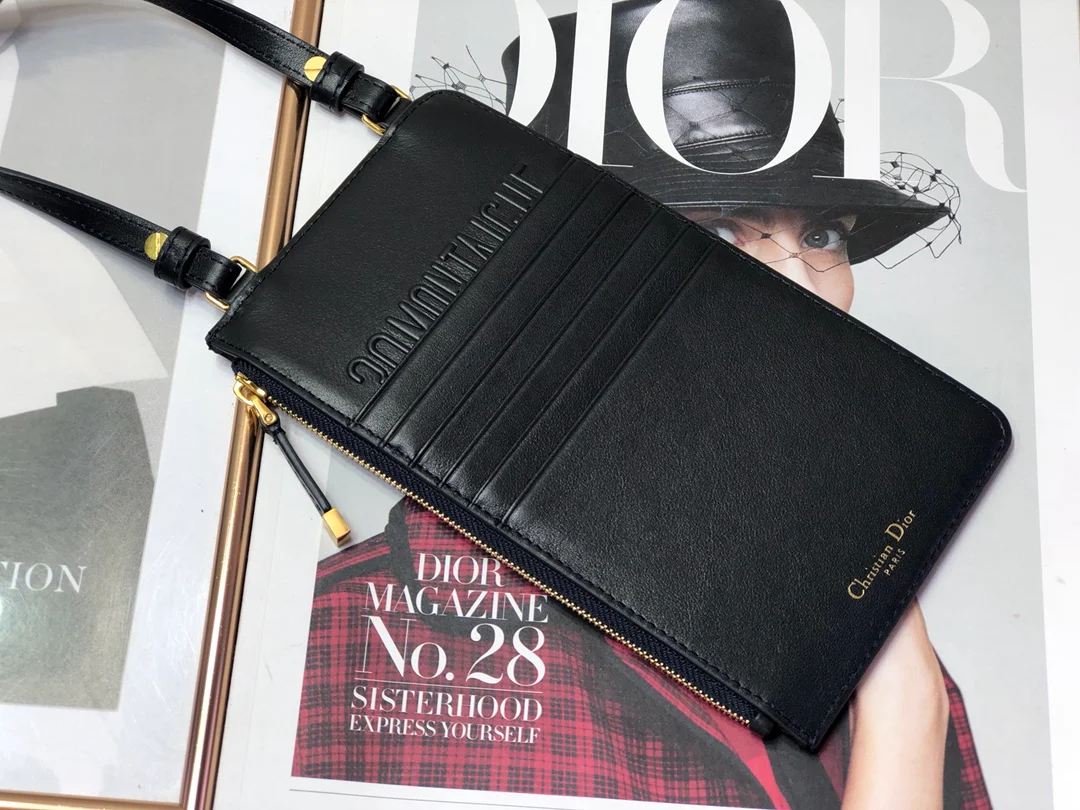 Dior 老花拉链扁长夹-附背带