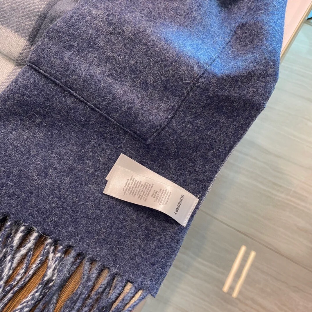 Шарф/шаль Burberry с карманом - 40 см - 200 см - 100% кашемир - серо-голубой