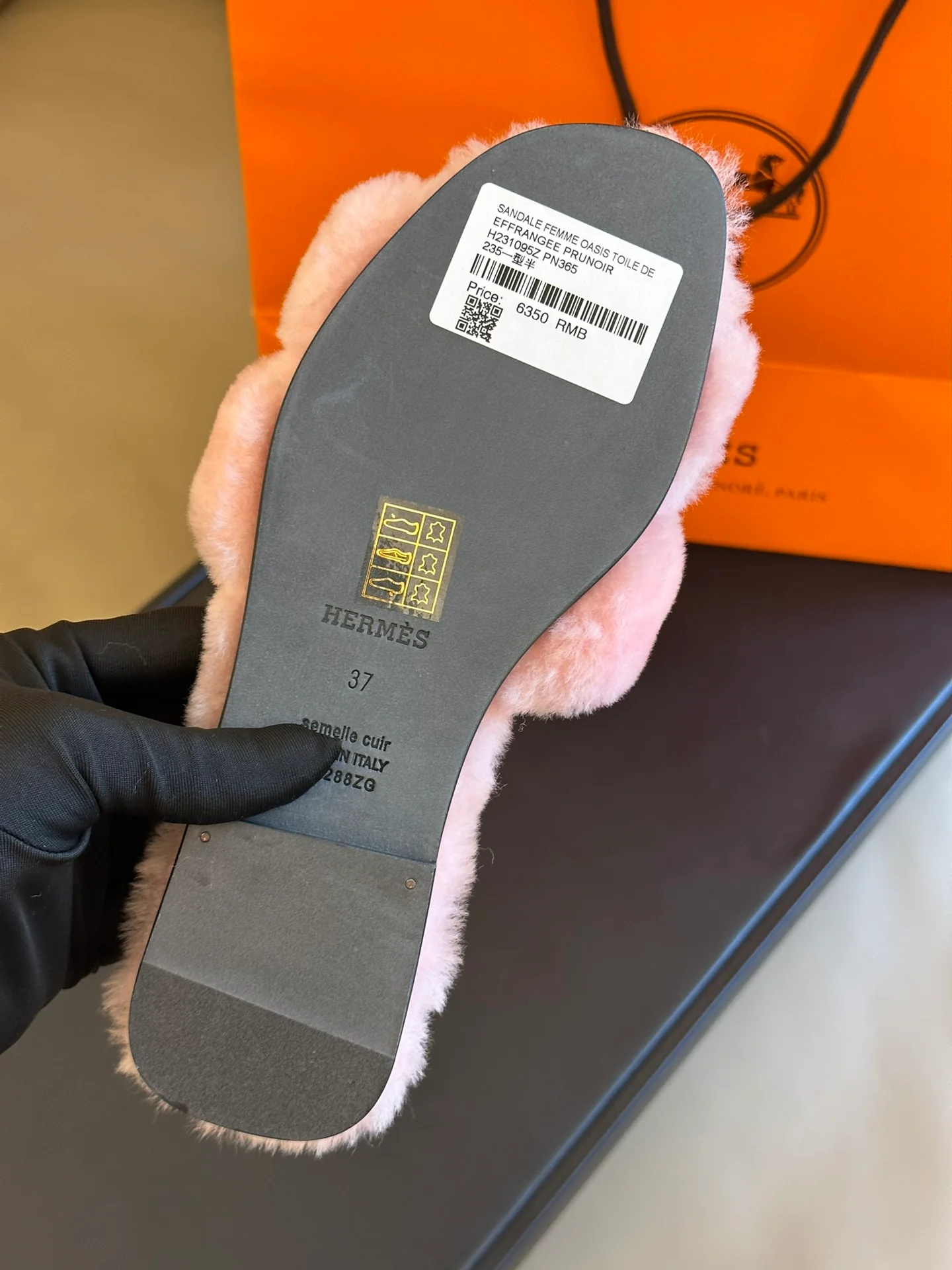 Шерстяные тапочки Hermes 2024 - розовые