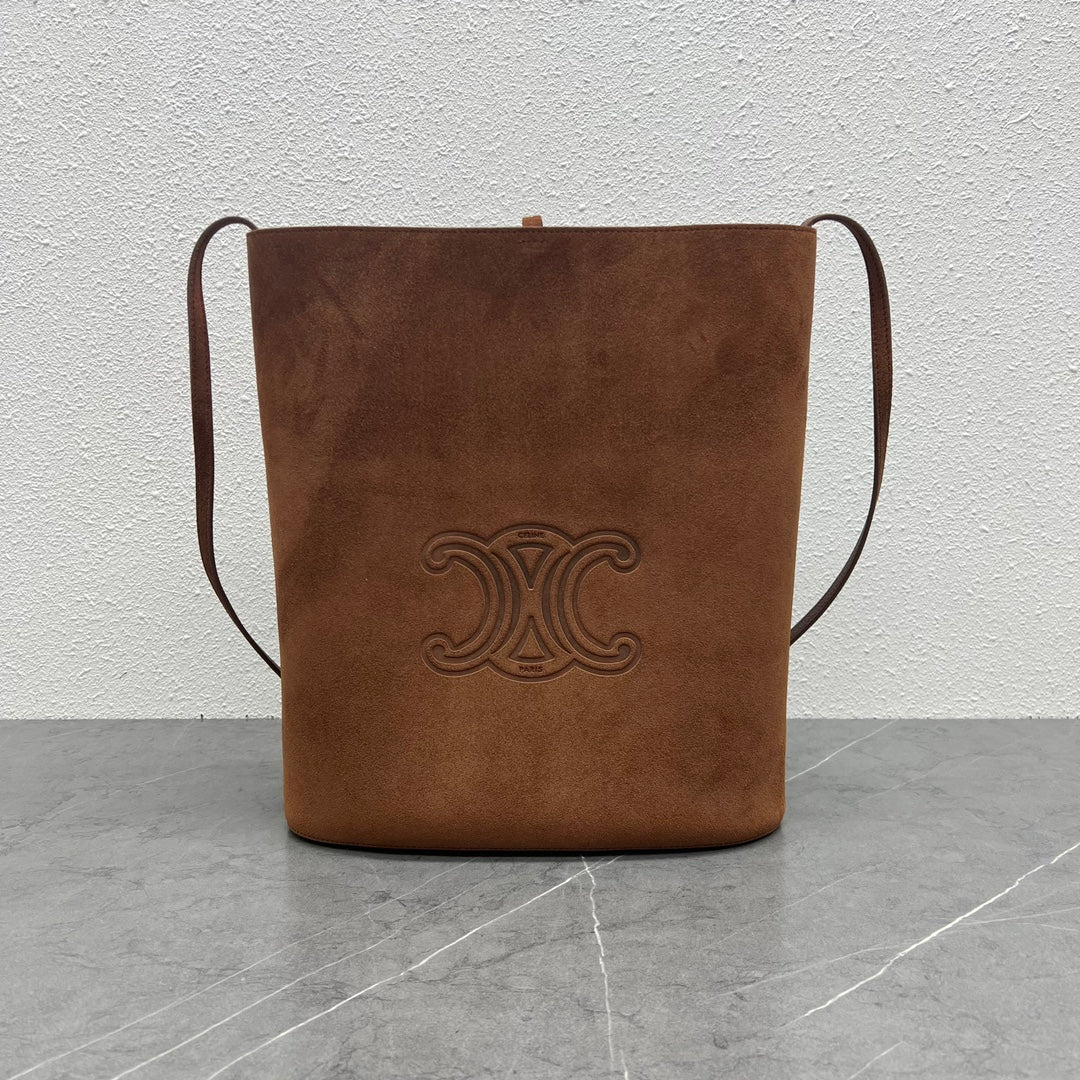 Celine - Celine - Классический логотип - Замшевая сумка-ведро - Коричневая