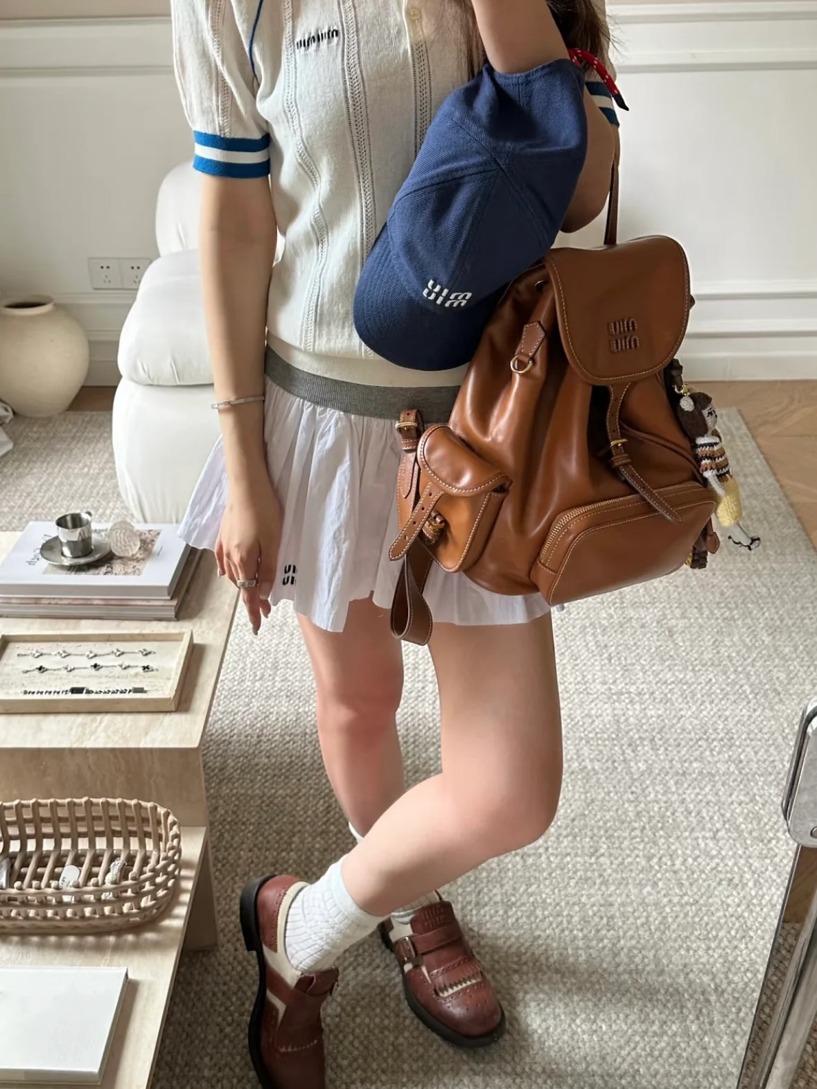 Рюкзак Miu Miu-5bz042m1880 из коровьей кожи - коричневый