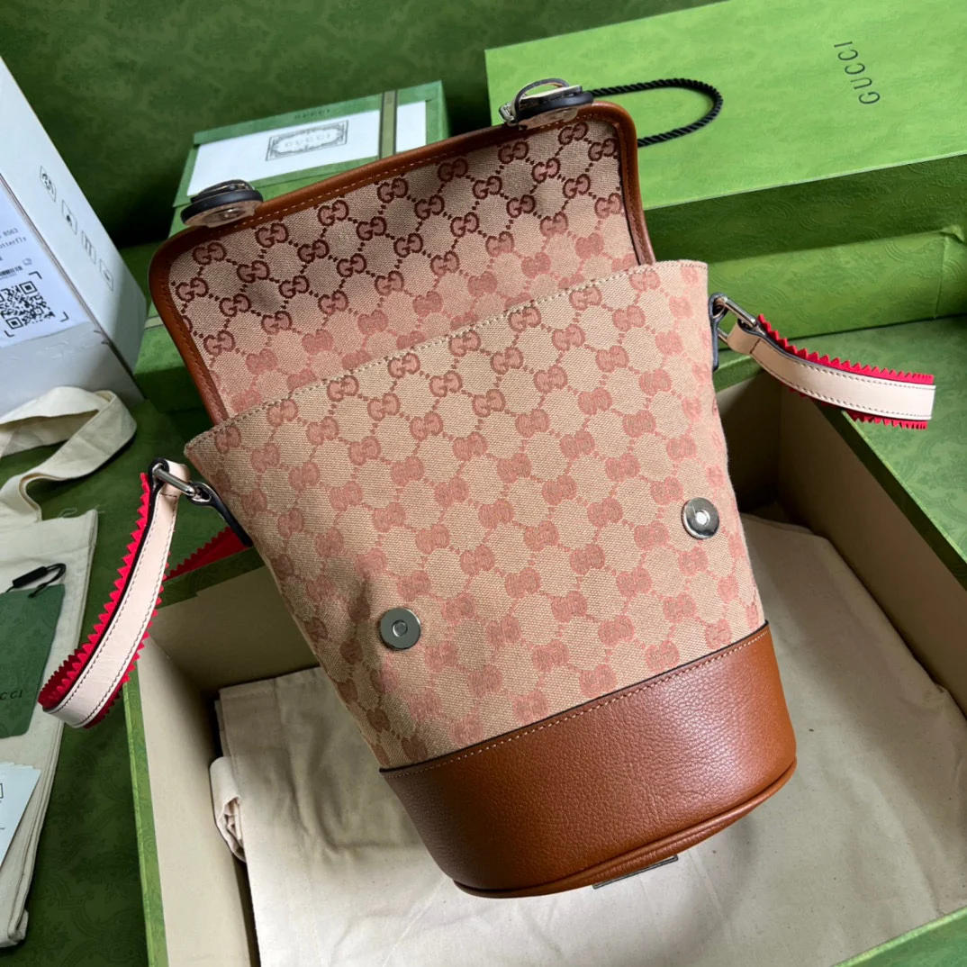 Рюкзак-ведро Gucci Ophidia, 24x27x11 см, коричневый холст.