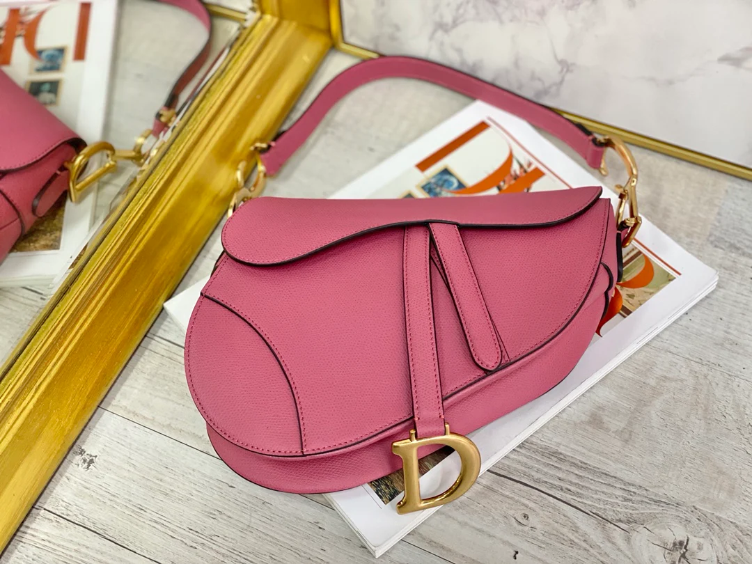 Сумка Dior Saddle Bag - с принтом пальм - большая, розовая - 25 см